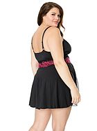 Bezauberndes Babydoll, Spitze, transparente Einlagen, Schlitz, Rosen, Plus Size